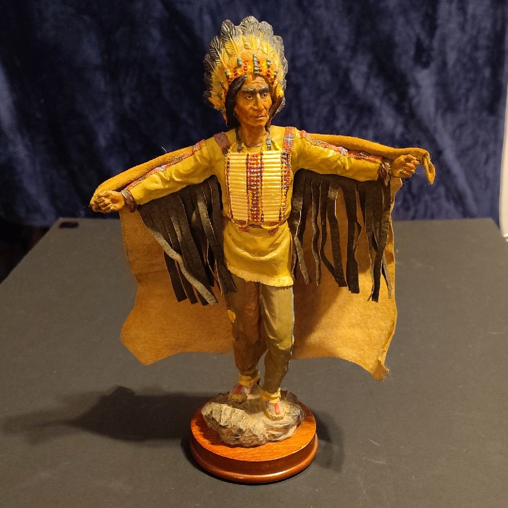 Vintage Native American Figurine with Feathered Headdress